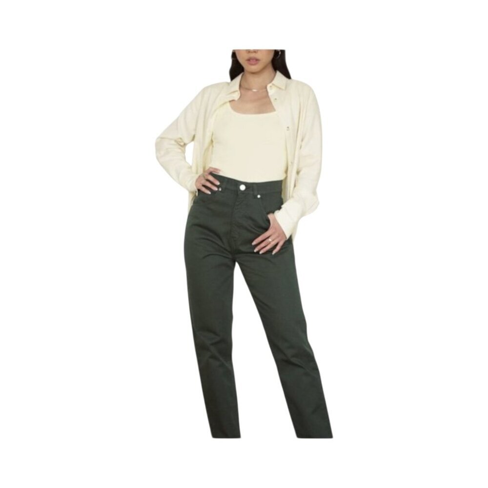 Kotn High Rise Straight Leg Cotton Twill Pants Olive Green Minimalist Size 4
